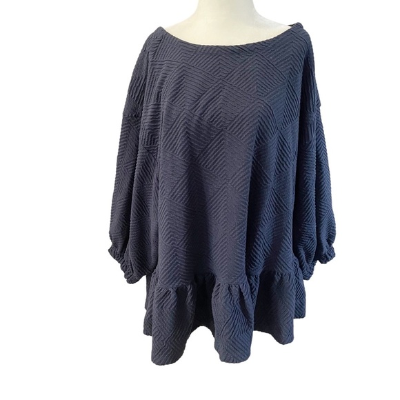 NWT Maeve By Anthropologie Navy Mikayla Textured Peplum Top Blouse Womens Sz 1X - Picture 1 of 8
